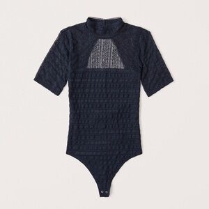 Abercrombie Mock-neck Lace Bodysuit in Navy | NWOT | S
